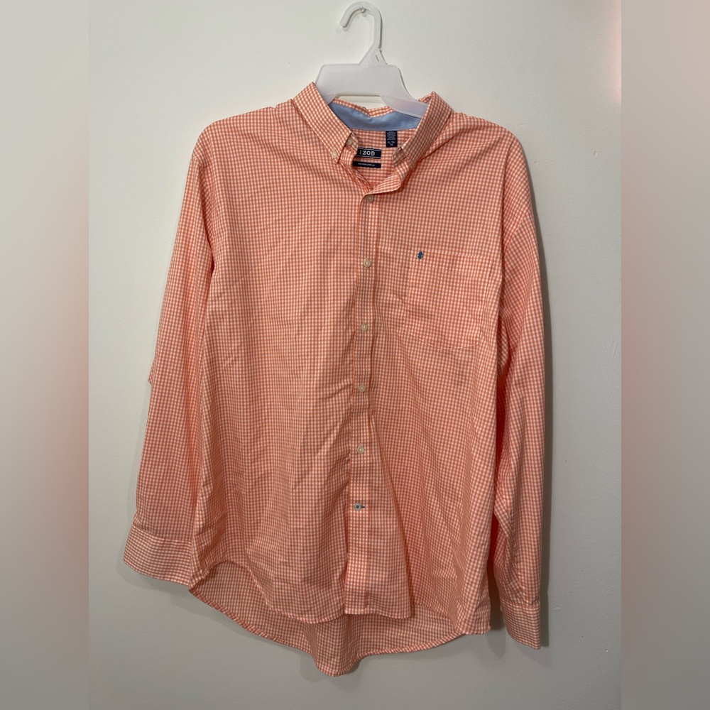Izod Non-Iron Stretch Men’s Casual Button Down Shirt Orange/White Size XL